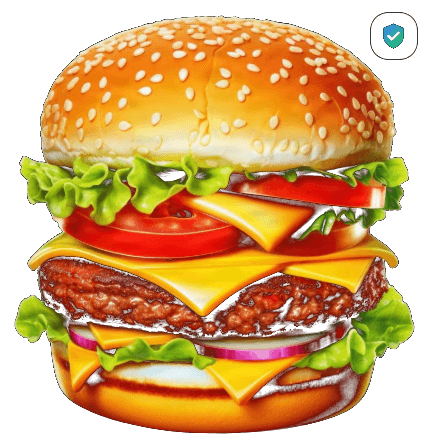 Chrome extension badge on a delivered burger image